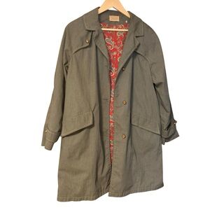 Vtg 50s  Women’s Olive Green Trench Coat with Paisley Lining USA Flaws READ
